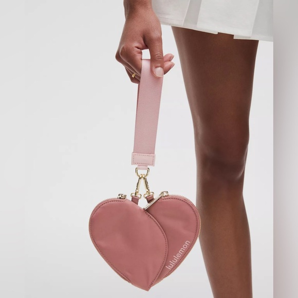 Lululemon Dual Pouch Wristlet Heart- Spiced Chai/Pink Haze/Gold - Picture 1 of 6